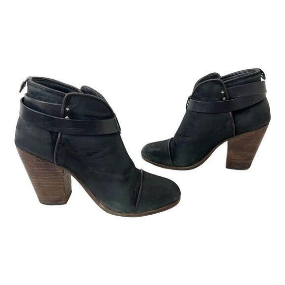 Rag & Bone Harrow Ankle Boots Black Leather Size 37 Ankle Strap Booties - Picture 5 of 9